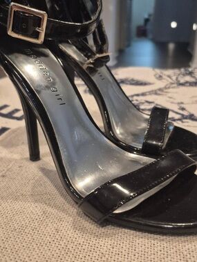 Madden Girl Black Patent Open-Toe Ankle Strap Heels
